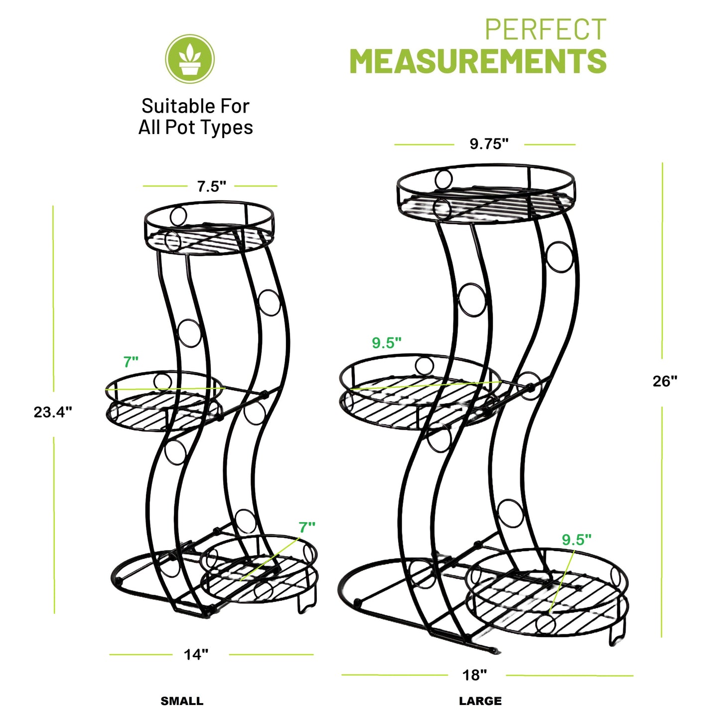 No-Assembly Space-Saving Metal Plant Stand, Indoor & Outdoor Plant Holder, Large