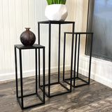 Three Nesting Metal Plant Stands, Side End Table Set, Black