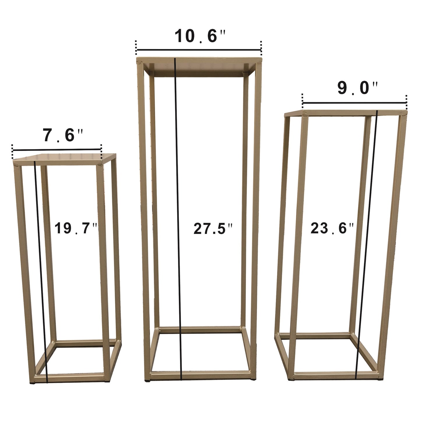 Three Nesting Metal Plant Stands, Side End Table Set, Gold