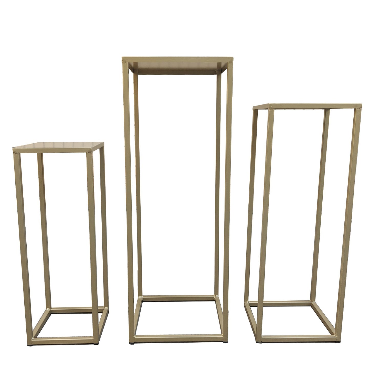Three Nesting Metal Plant Stands, Side End Table Set, Gold