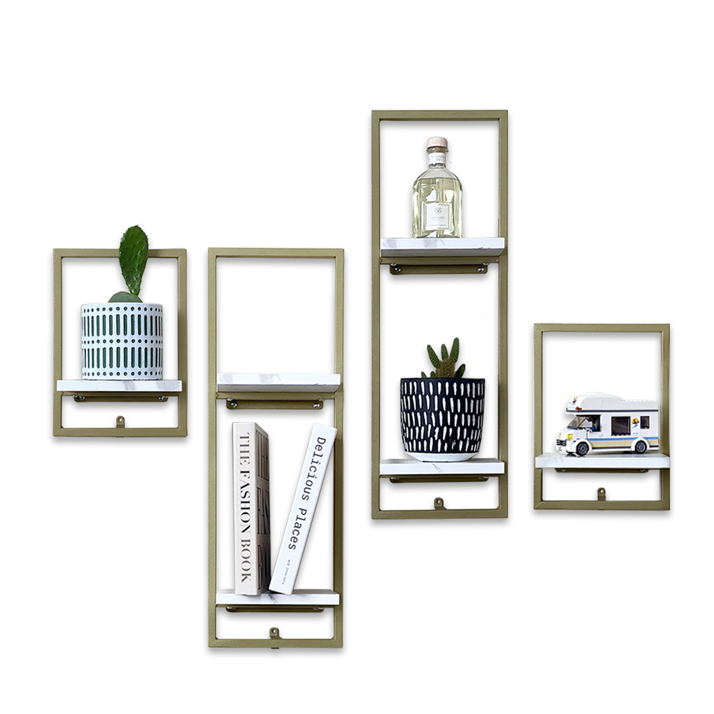 Zuma Gold Floating Shelf, 8.1"W x 4.9"D x 11.2"H, Set of 2