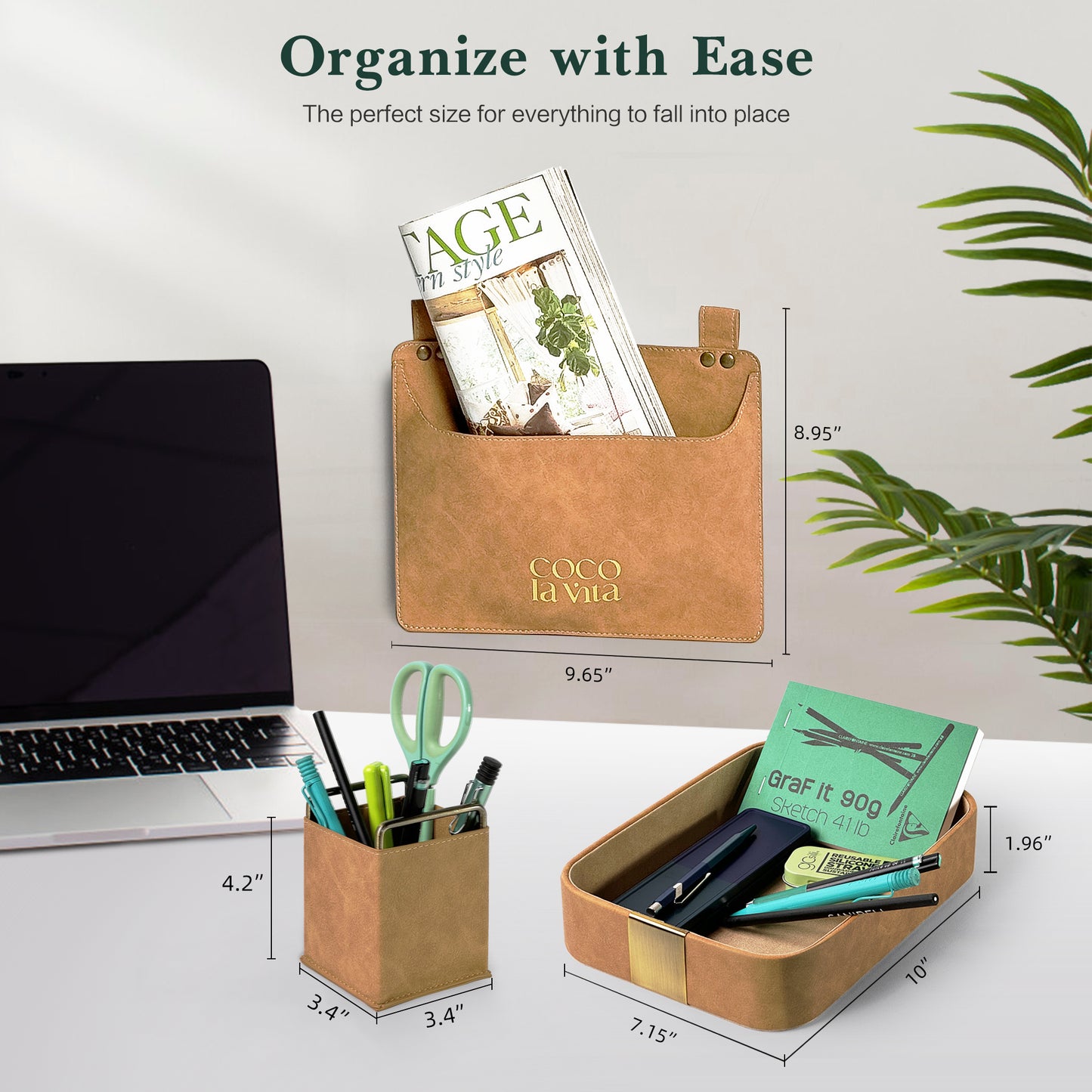 COCO la Vita Luxury PU Leather Tray, Stylish and Durable Catch-All Organizer for Desk, Vanity, Nightstand, and Kitchen