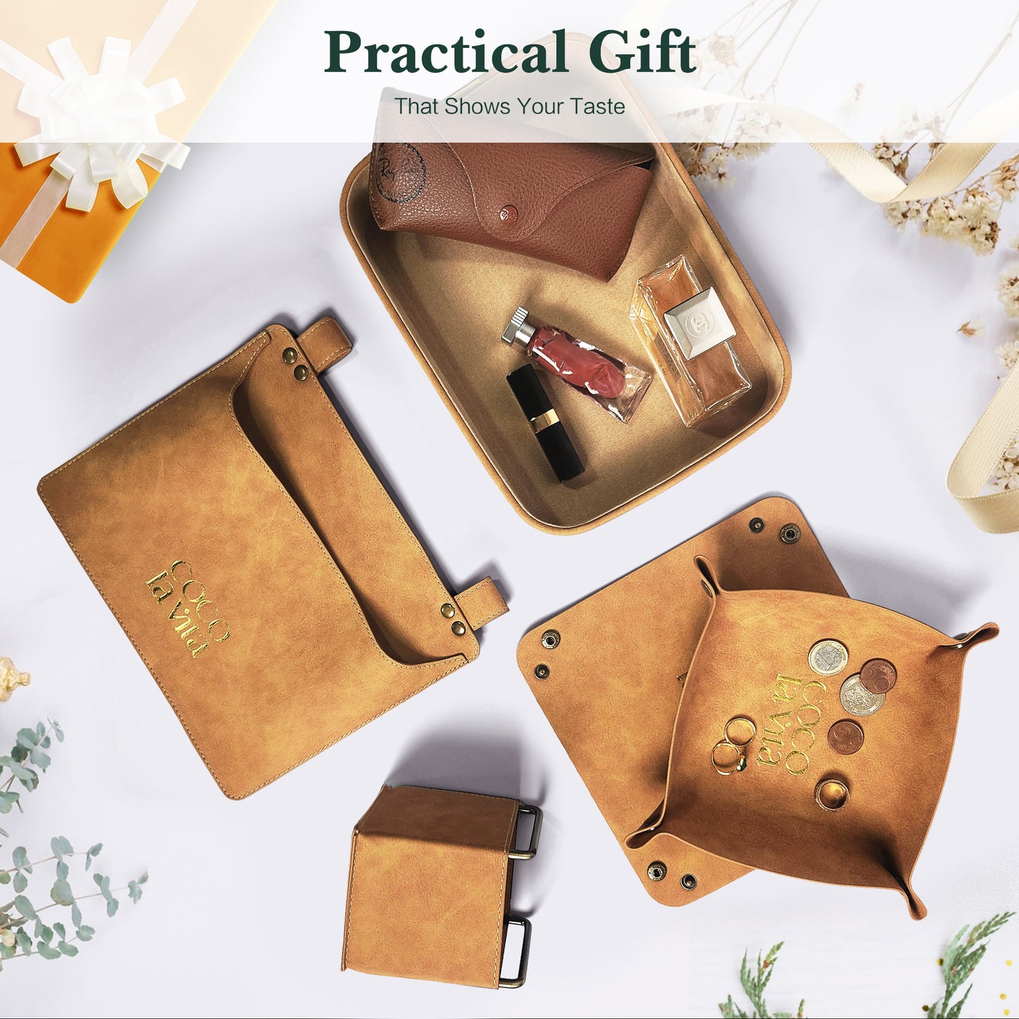 COCO la Vita Luxury PU Leather Tray, Stylish and Durable Catch-All Organizer for Desk, Vanity, Nightstand, and Kitchen