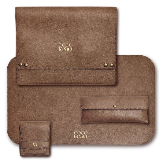 PU Leather Padfolio Organizer Set – Includes Desk Mat, Padfolio, Carry-On Clutch, Card Pouch