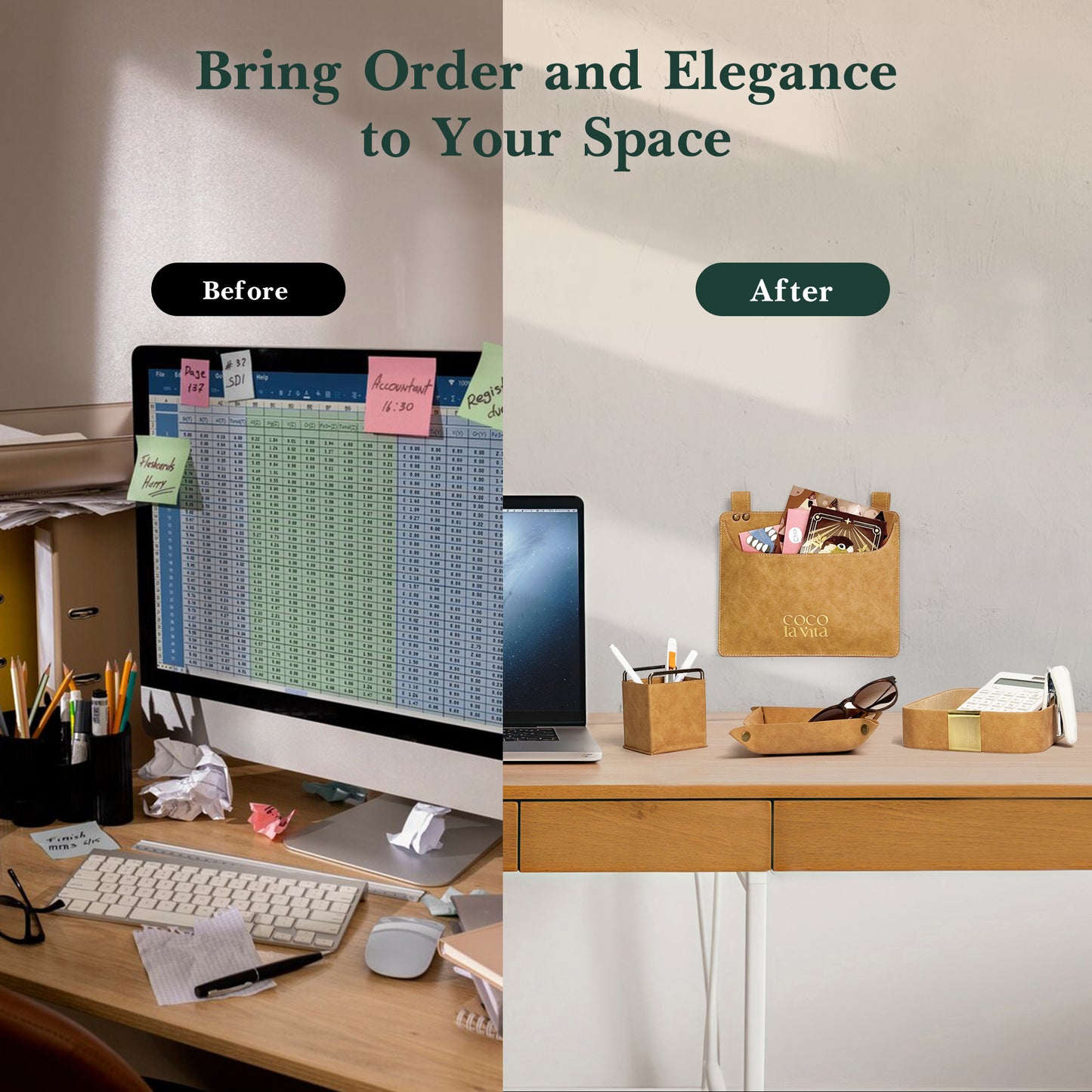 COCO la Vita Luxury PU Leather Tray, Stylish and Durable Catch-All Organizer for Desk, Vanity, Nightstand, and Kitchen