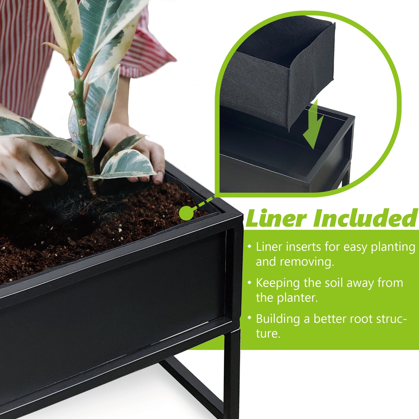 Black Metal Planter Box with Stand – Modern Elevated Indoor/Outdoor Planter for Succulents, Herbs & Flowers