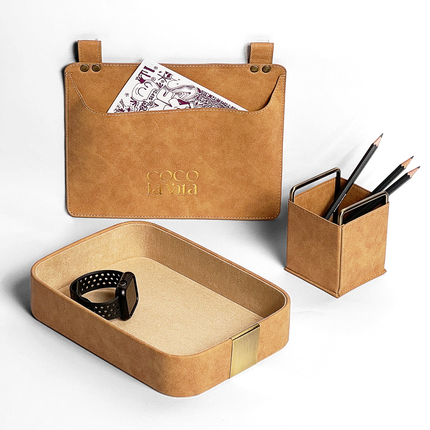 COCO la Vita Luxury PU Leather Tray, Stylish and Durable Catch-All Organizer for Desk, Vanity, Nightstand, and Kitchen