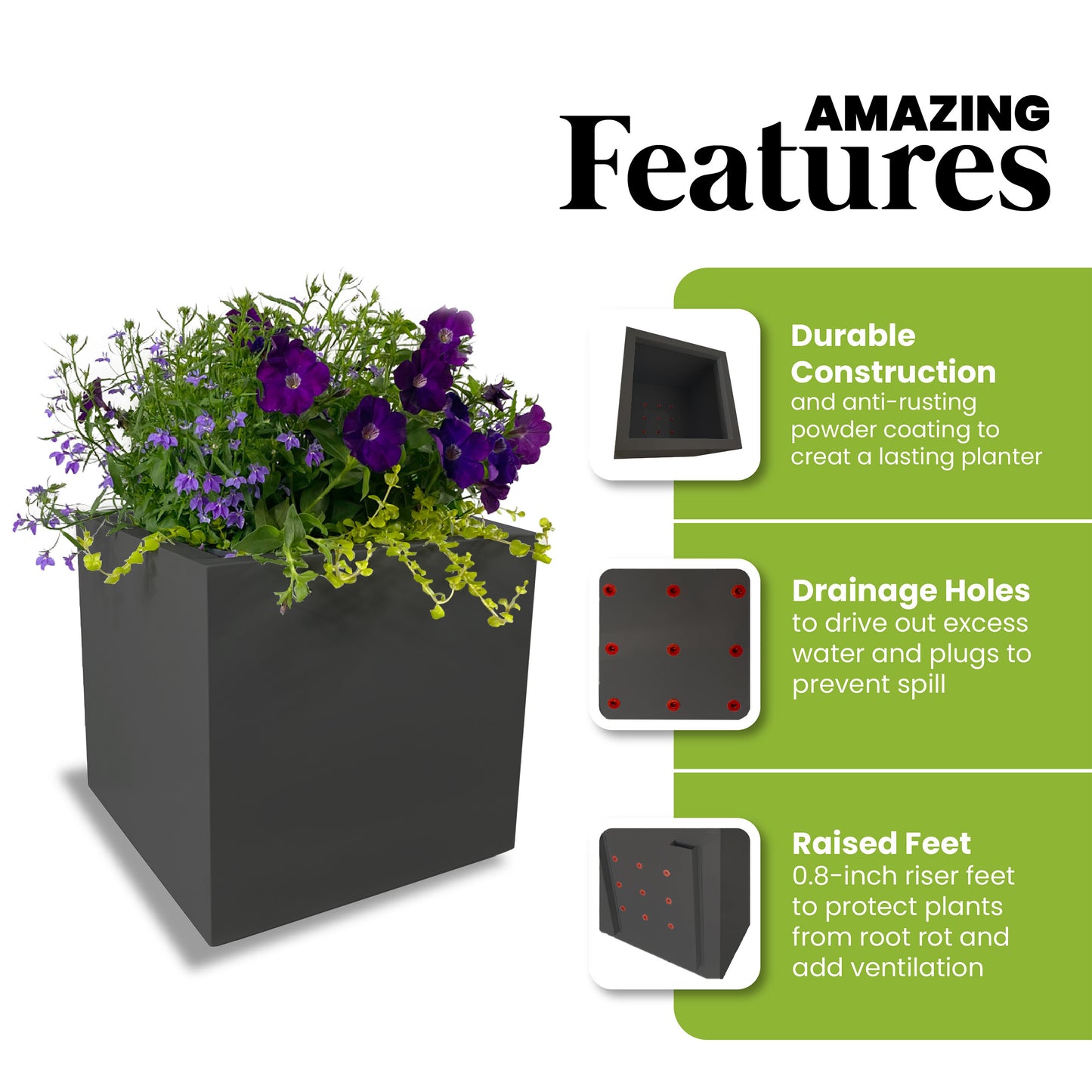 Cocoyard Metal Cube Planter, Black
