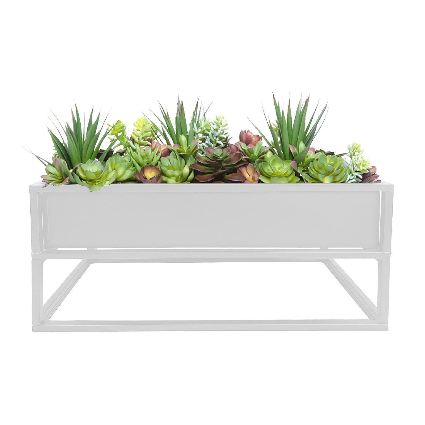 Modern Metal Planter Box, Low, Off-White