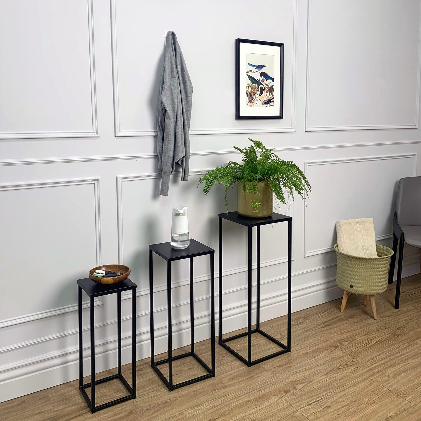 Three Nesting Metal Plant Stands, Side End Table Set, Black