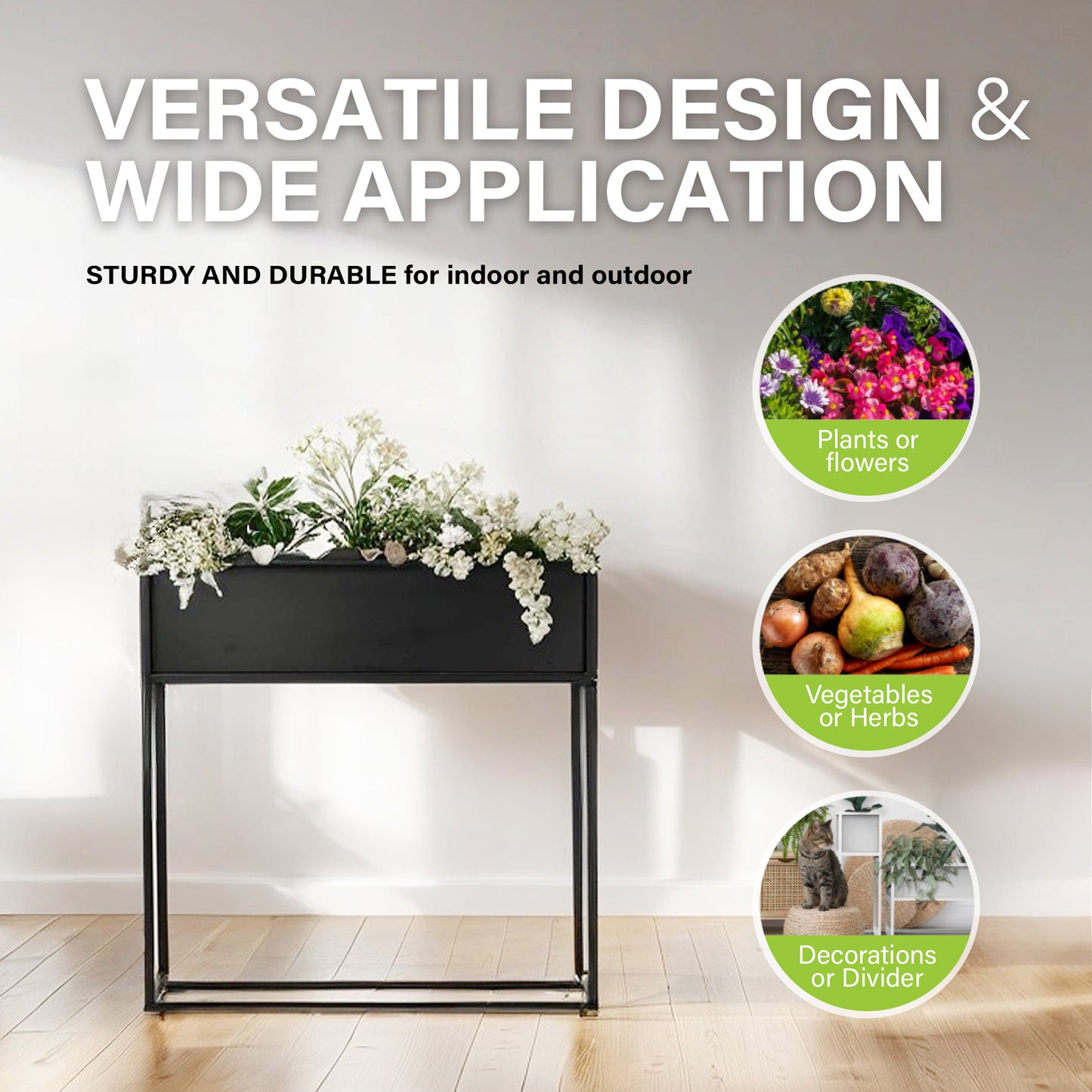 Cocoyard 28 Inch Durable Raised Garden Bed, Narrow Plant Stand, Black
