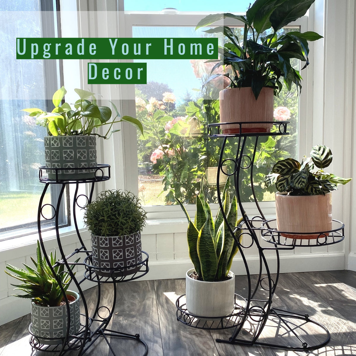 Heavy Duty Metal Plant Stand for Indoor Outdoor Decor, Set of 2 (Large and Small)