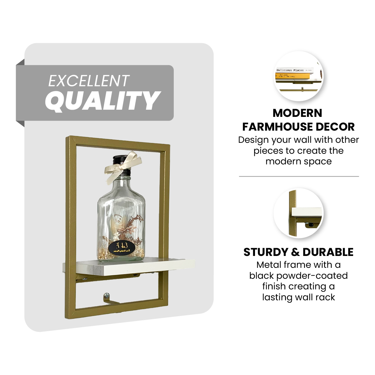 Zuma Gold Floating Shelf, 8.1"W x 4.9"D x 11.2"H, Set of 2