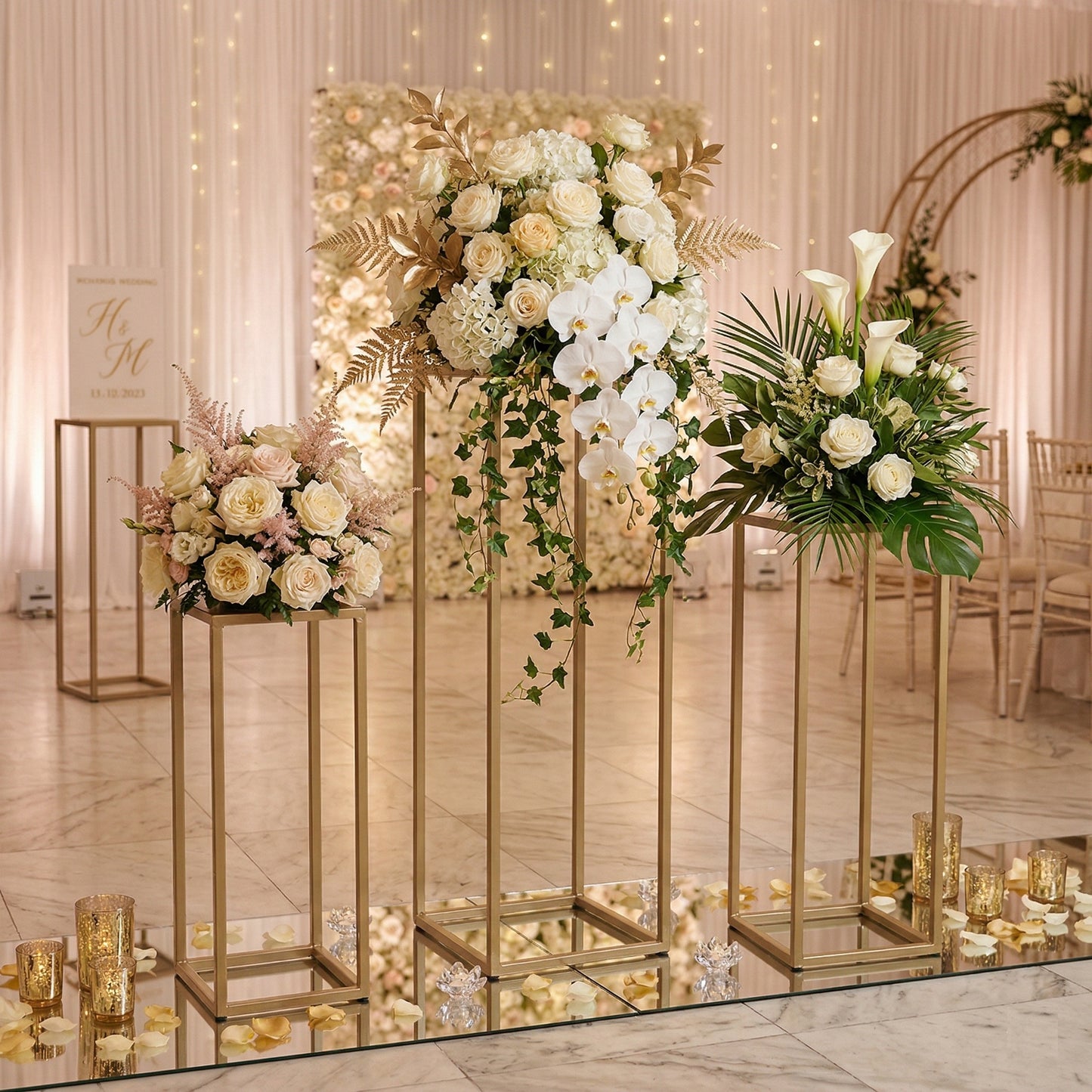 Three Nesting Metal Plant Stands, Side End Table Set, Gold