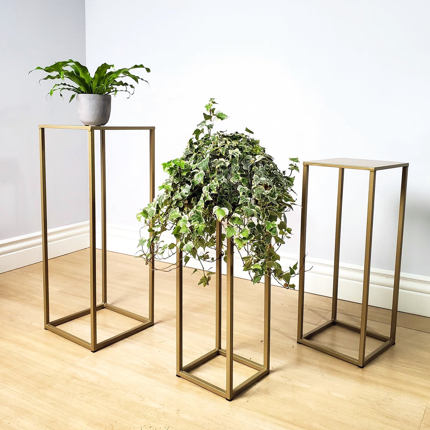 Three Nesting Metal Plant Stands, Side End Table Set, Gold