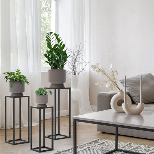 Three Nesting Metal Plant Stands, Side End Table Set, Black