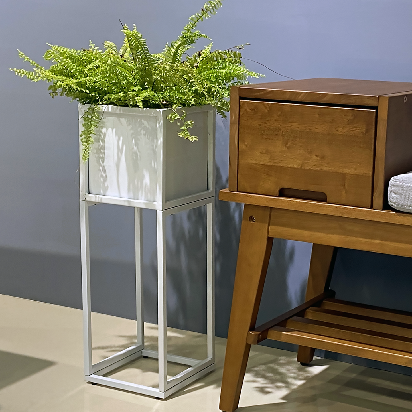 23.6” Industrial Style Metal Planter Box, Set of 2, Off-White