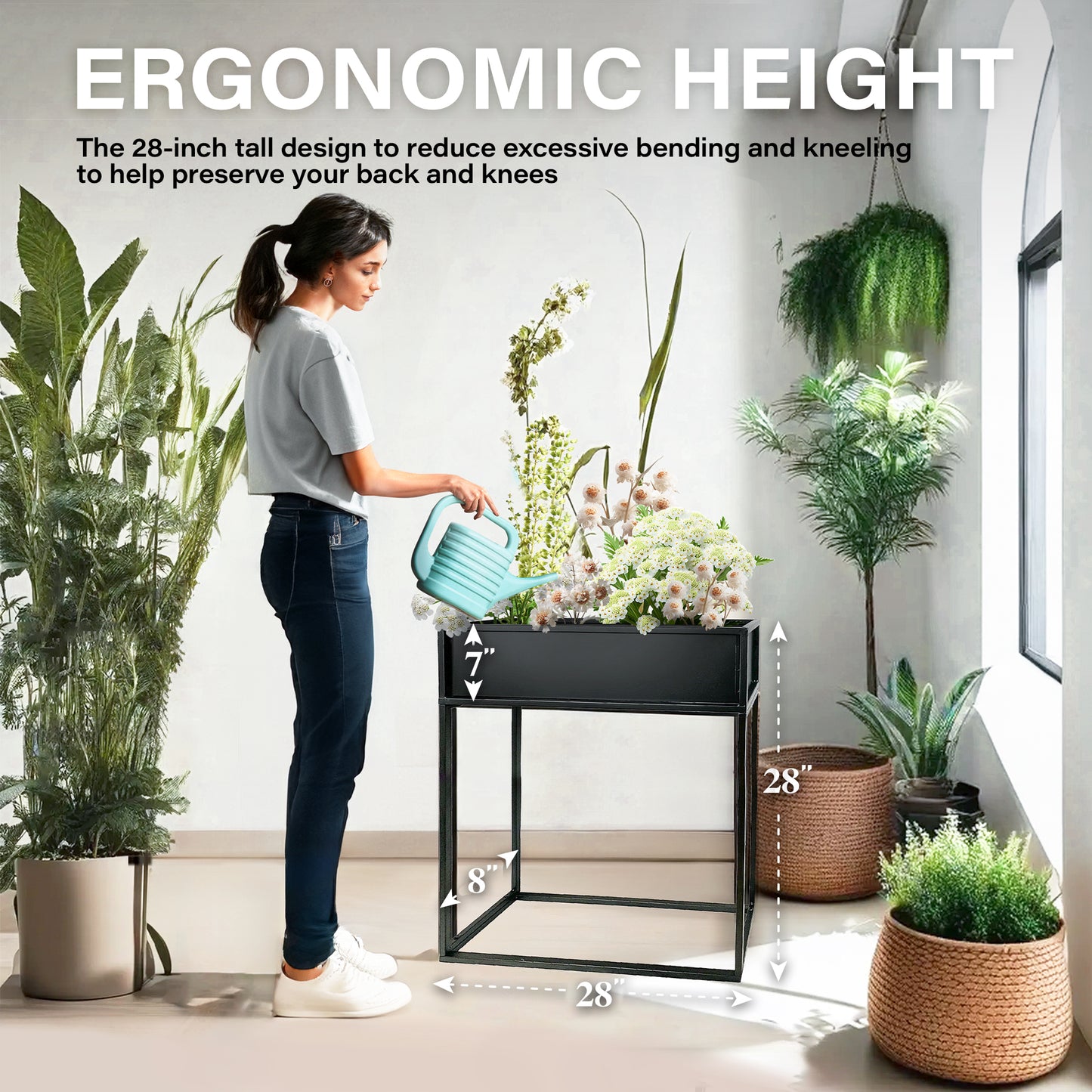 Cocoyard 28 Inch Durable Raised Garden Bed, Narrow Plant Stand, Navy