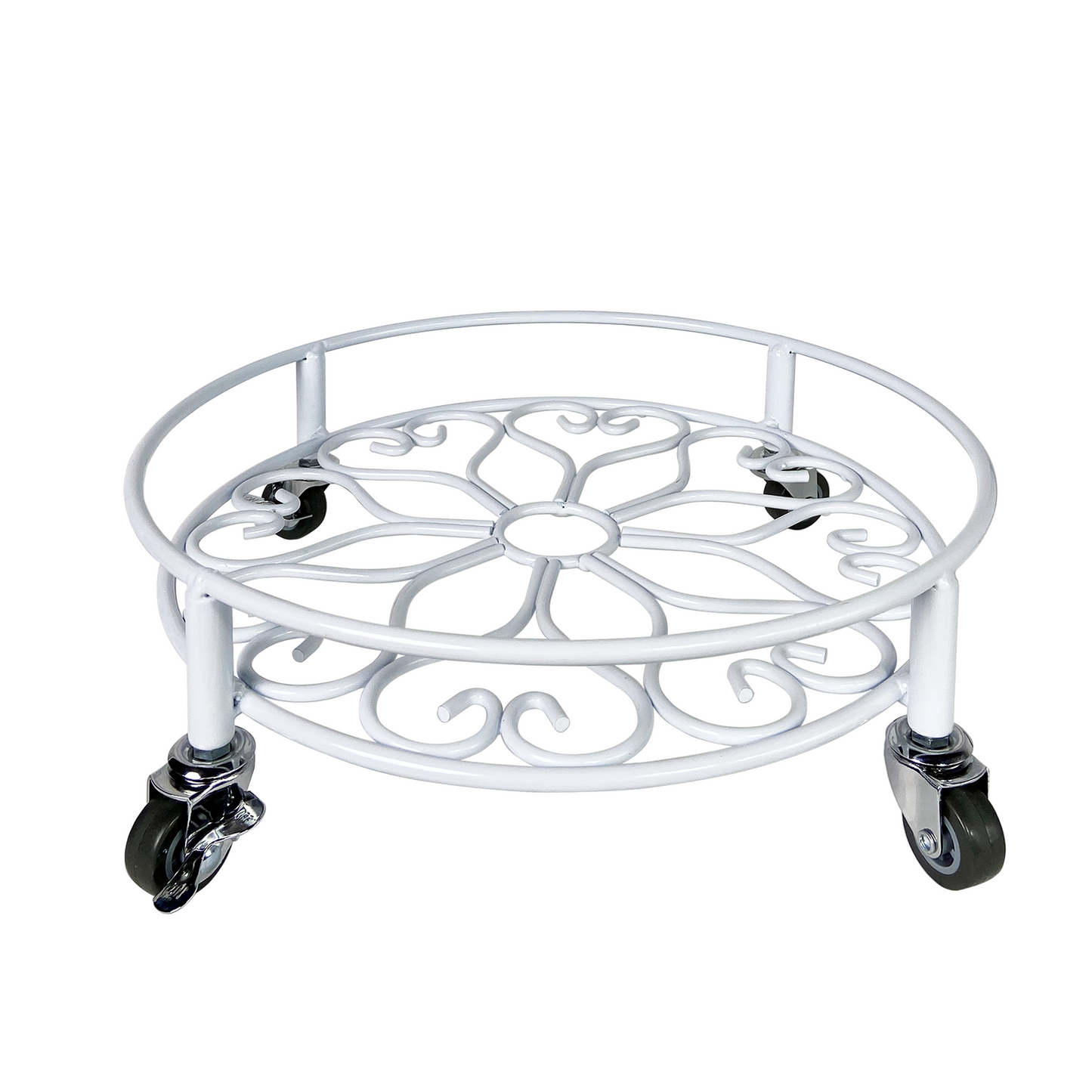 14-Inch Heavy Duty Metal Plant Caddy, White, Holds up to 550 LBS