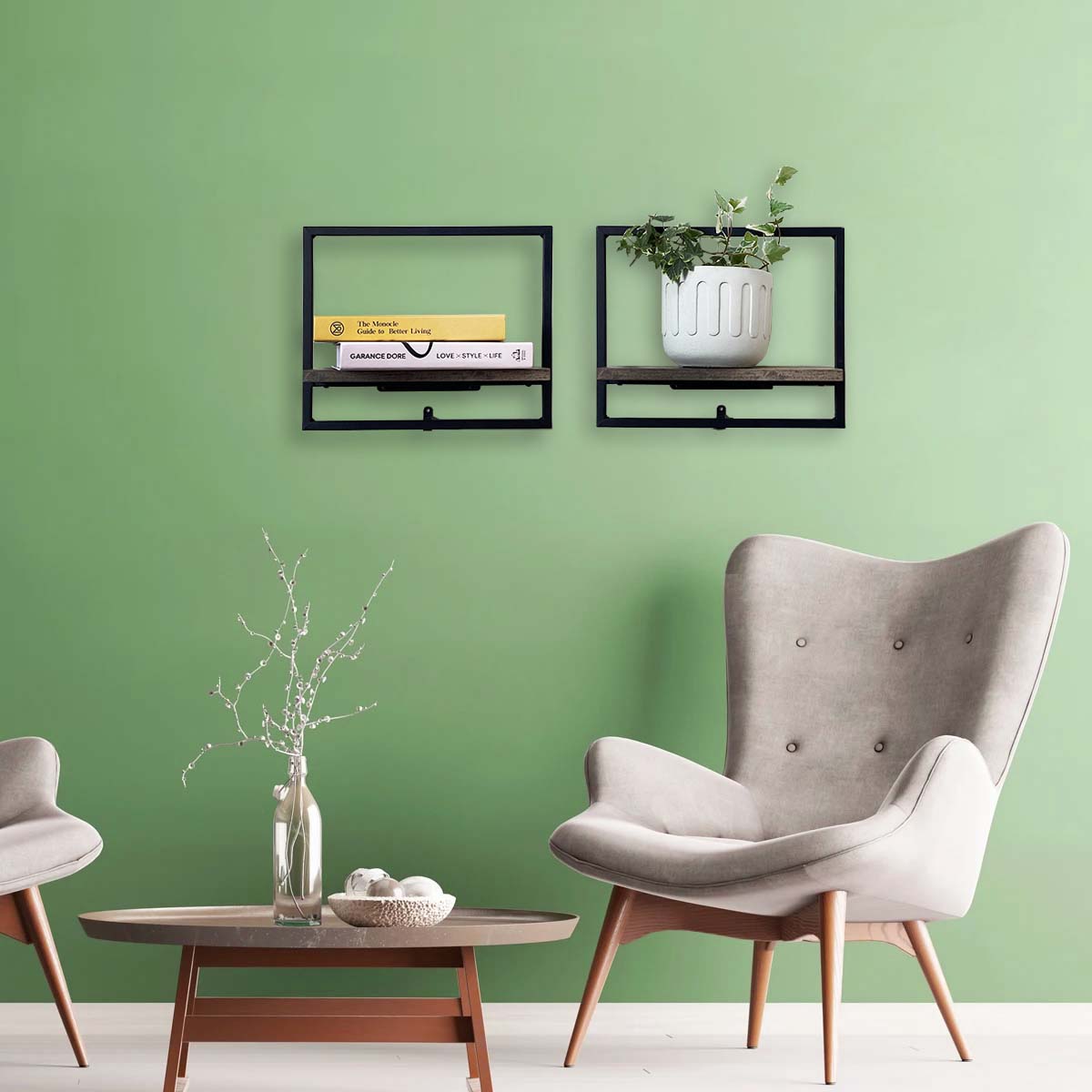 Zuma Black Floating Shelf 13.8"W x 4.9"D x 11.2"H, Set of 2