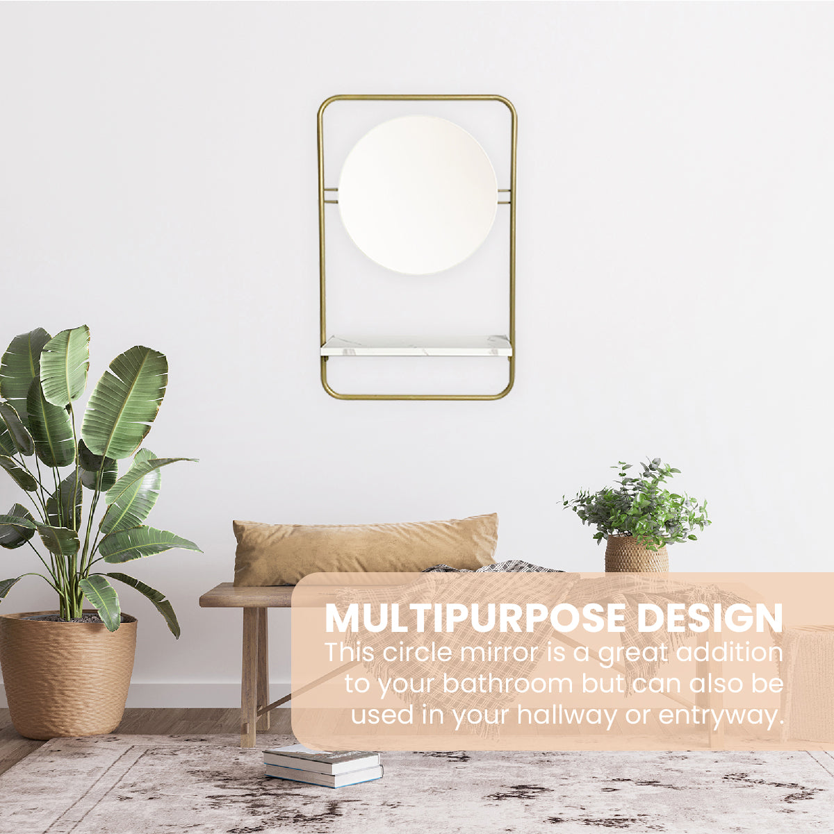 Alice Accent Mirror with Shelf, Gold