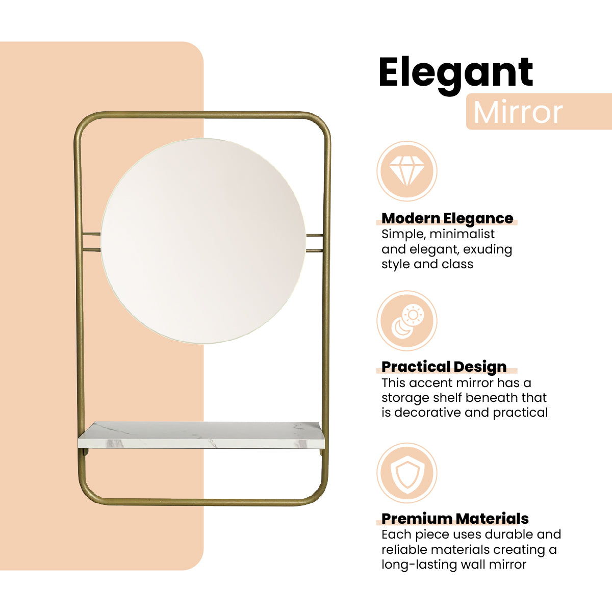 Alice Accent Mirror with Shelf, Gold