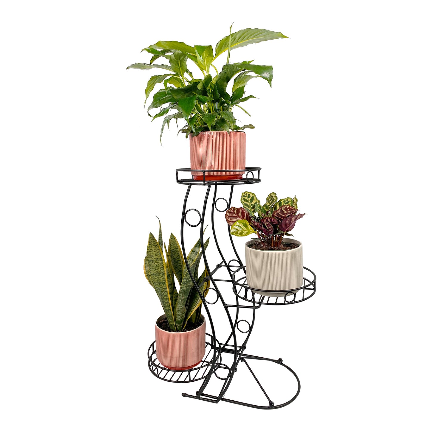 No-Assembly Space-Saving Metal Plant Stand, Indoor & Outdoor Plant Holder, Large