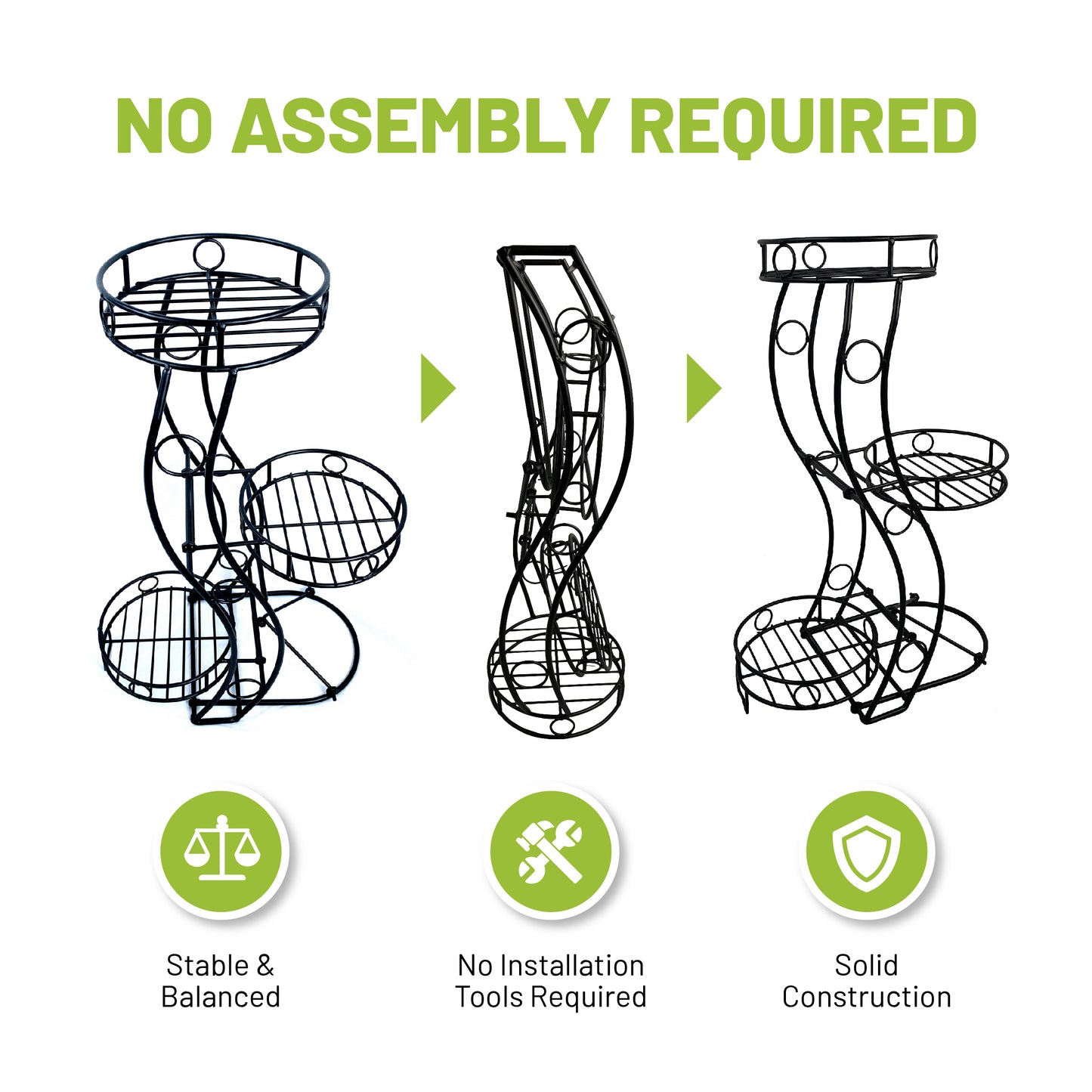 No-Assembly Space-Saving Metal Plant Stand, Indoor & Outdoor Plant Holder, Large
