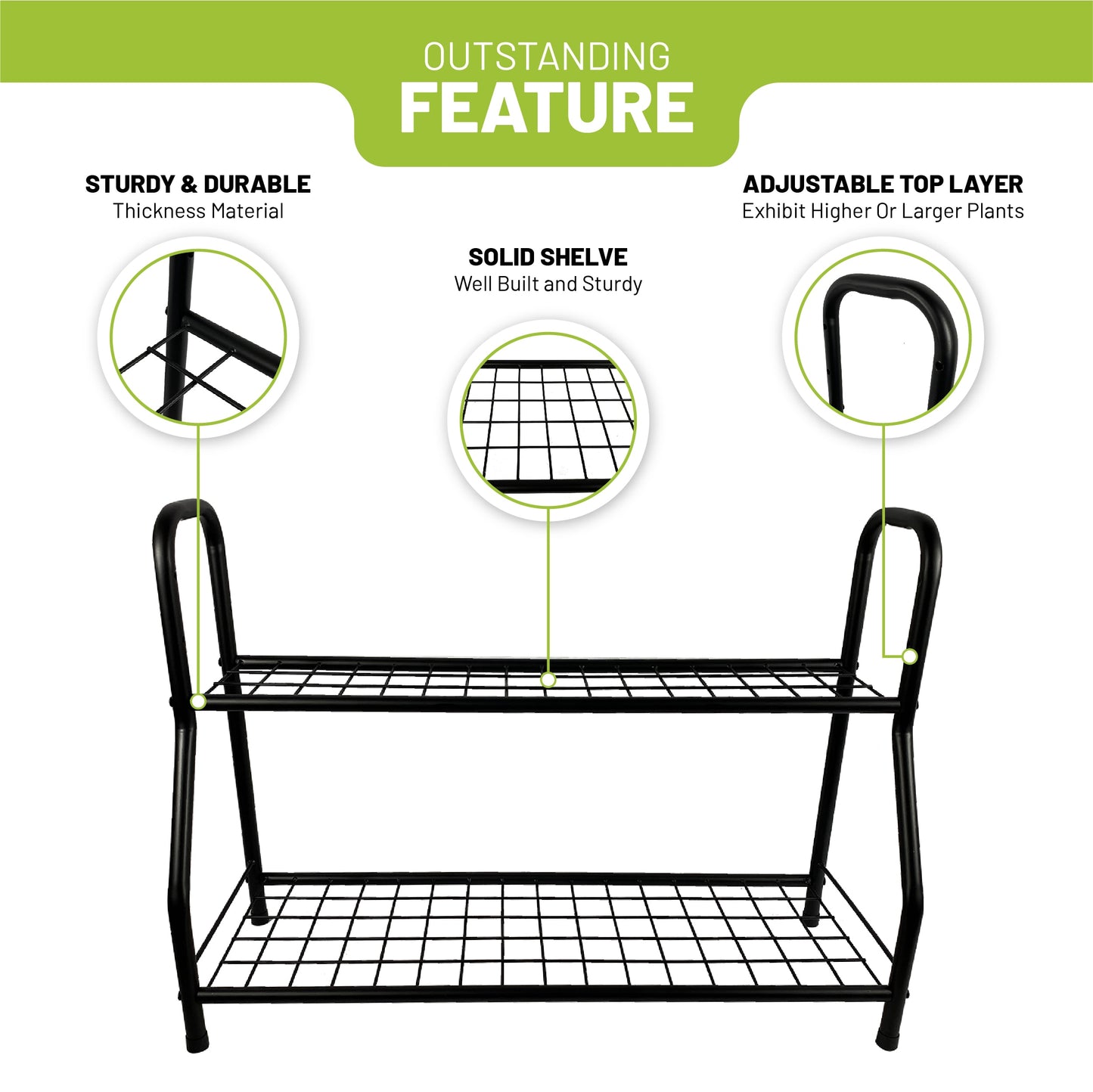 2-Tier Metal Plant Stand – Practical and Adjustable Height Plant Stand – Ideal for Indoor or Outdoor
