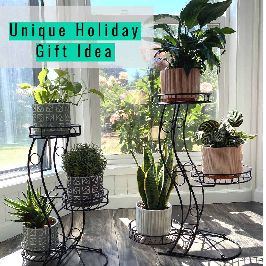 No-Assembly Space-Saving Metal Plant Stand, Indoor & Outdoor Plant Holder, Large