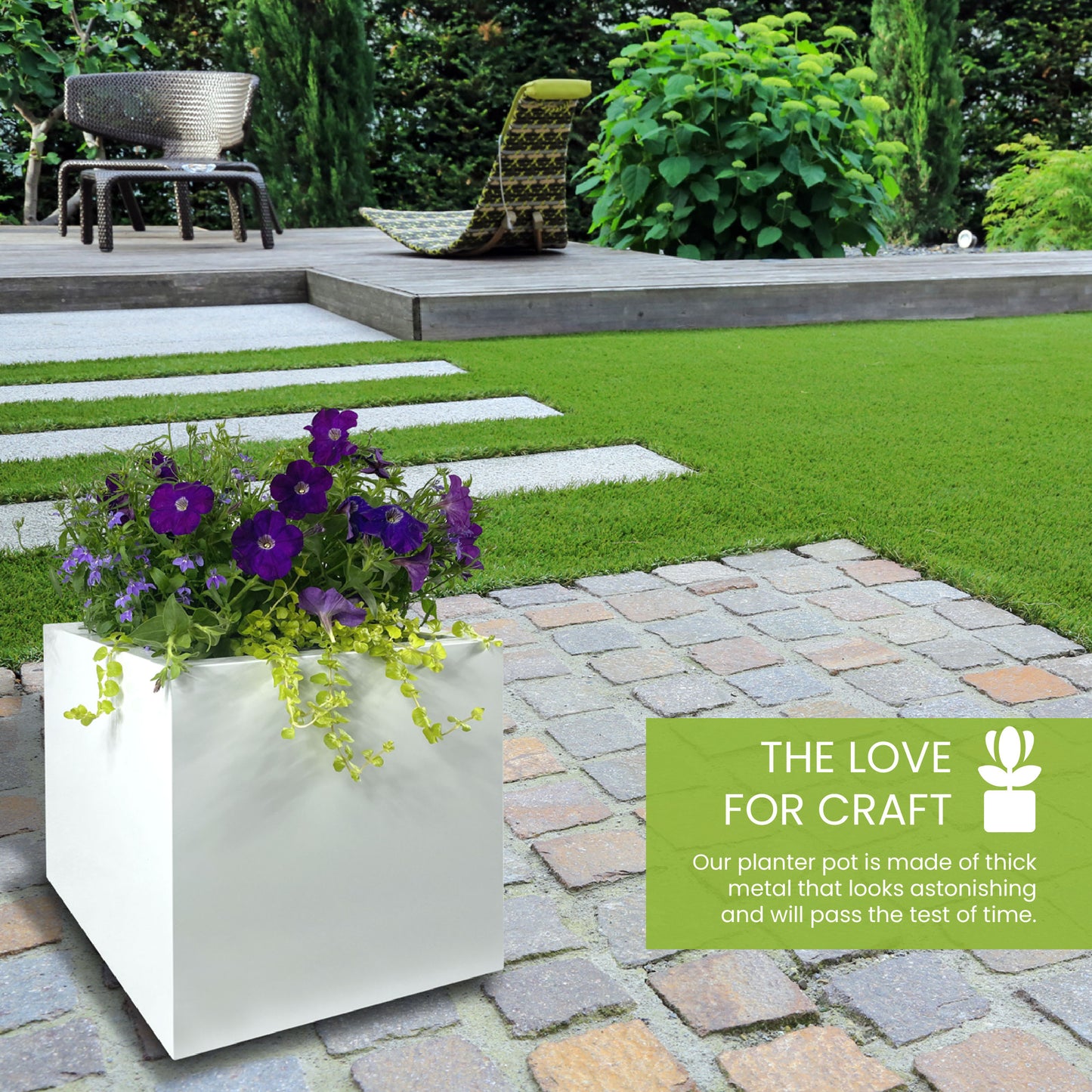 Cocoyard Metal Cube Planter, White