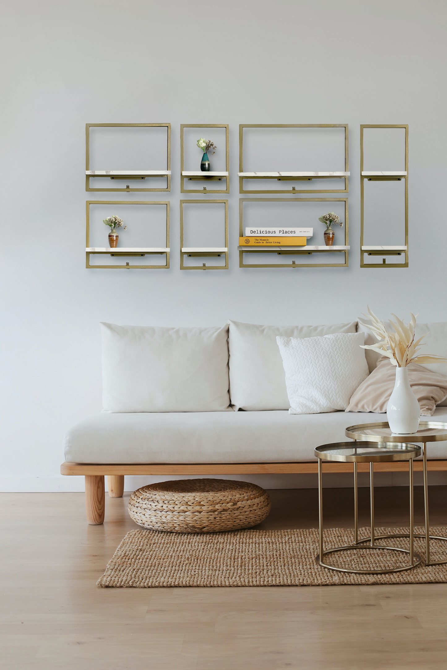 Zuma Gold Floating Shelf, 8.1"W x 4.9"D x 11.2"H, Set of 2