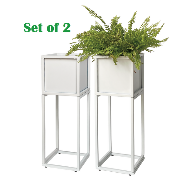 23.6” Industrial Style Metal Planter Box, Set of 2, Off-White