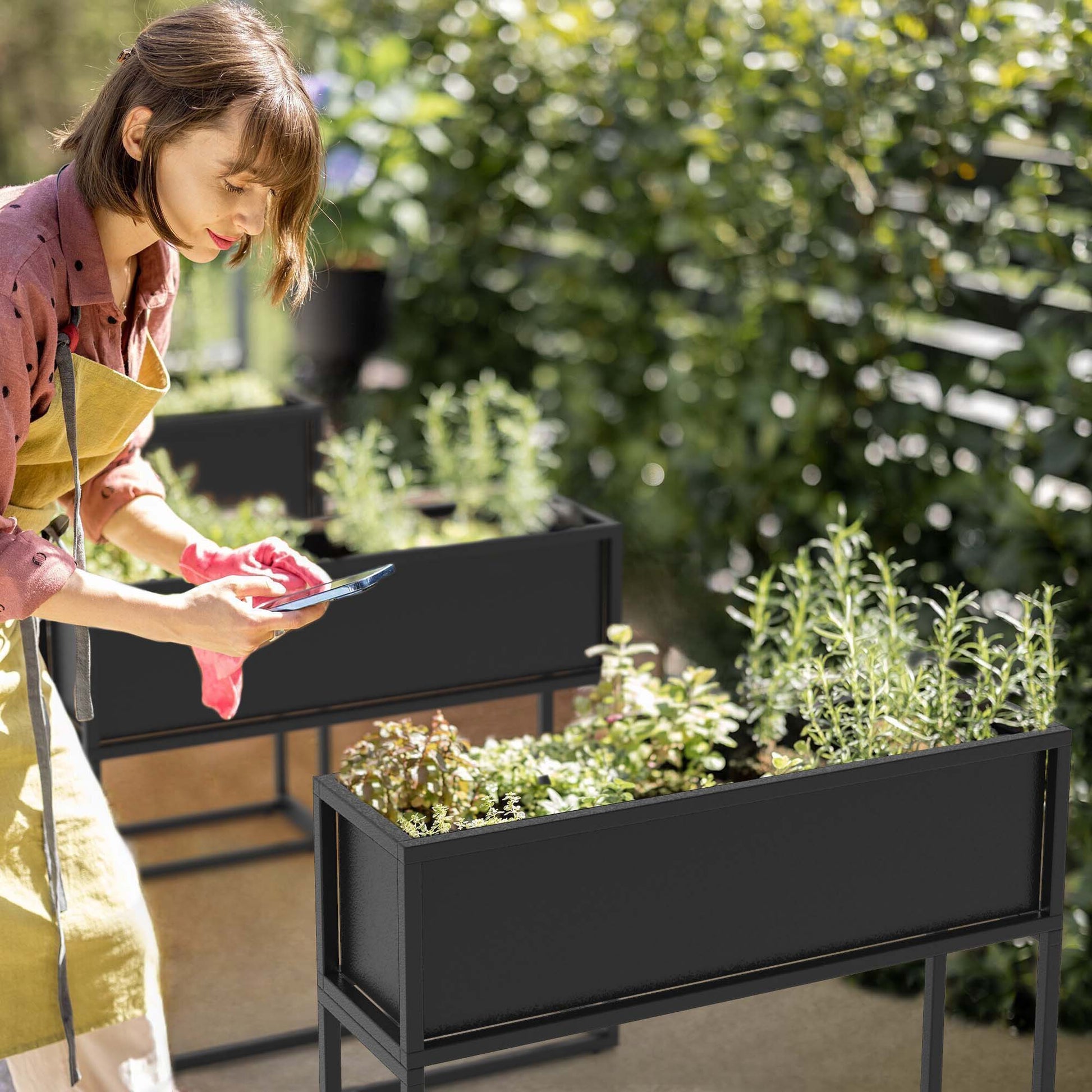 raised planter pots Cocoyard 28" Metal Elevated Planter Box with Felt Liner & Drainage
