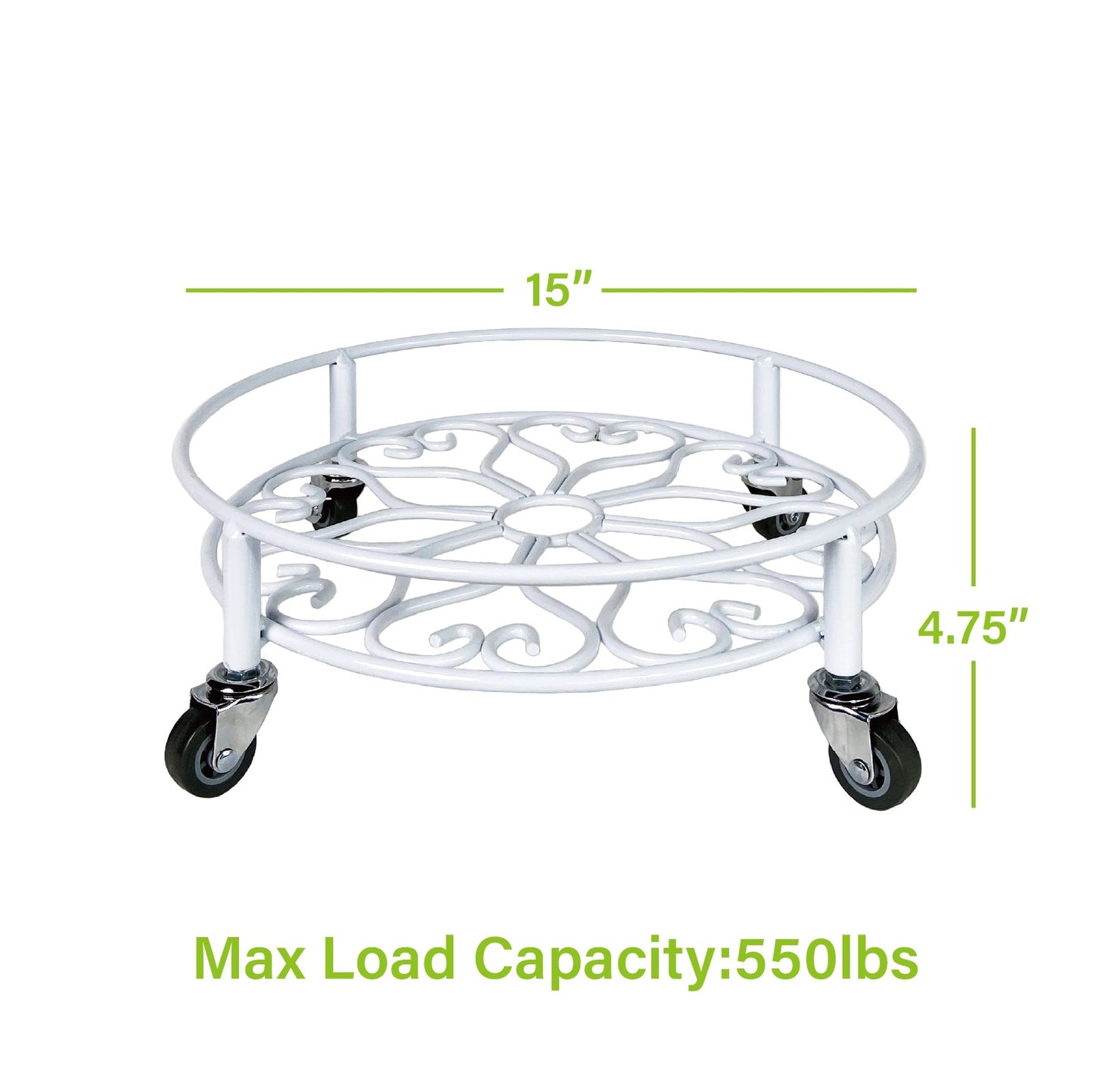 14-Inch Heavy Duty Metal Plant Caddy, White, Holds up to 550 LBS