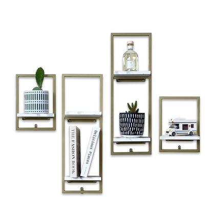 Zuma Gold Floating Shelf, 8.1"W x 4.9"D x 11.2"H, Set of 2