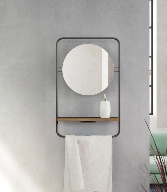 Alice Accent Mirror with Shelf, Black