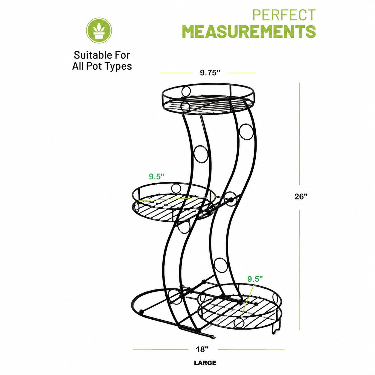 No-Assembly Space-Saving Metal Plant Stand, Indoor & Outdoor Plant Holder, Large