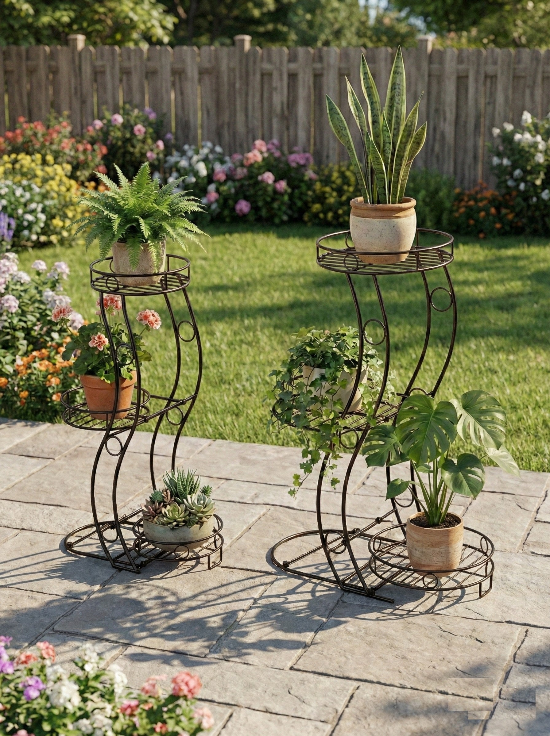 heavy duty indoor plant stand Cocoyard Three Flower Pots Collapsible Plant Stands, No Assembly Tools Required, Set of 2 (Large+Small)