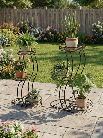 plant stand for small pots Cocoyard Three Flower Pots Collapsible Plant Stands, No Assembly Tools Required, Set of 2 (Large+Small)