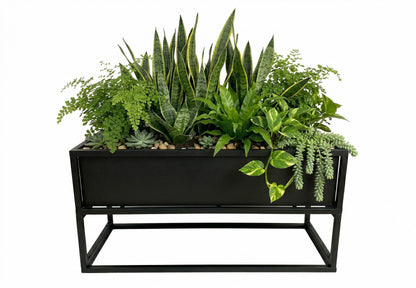 Black Metal Planter Box with Stand – Modern Elevated Indoor/Outdoor Planter for Succulents, Herbs & Flowers