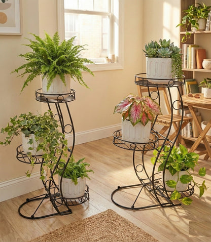 metal indoor pot planter Cocoyard Three Flower Pots Collapsible Plant Stands, No Assembly Tools Required, Set of 2 (Large+Small)