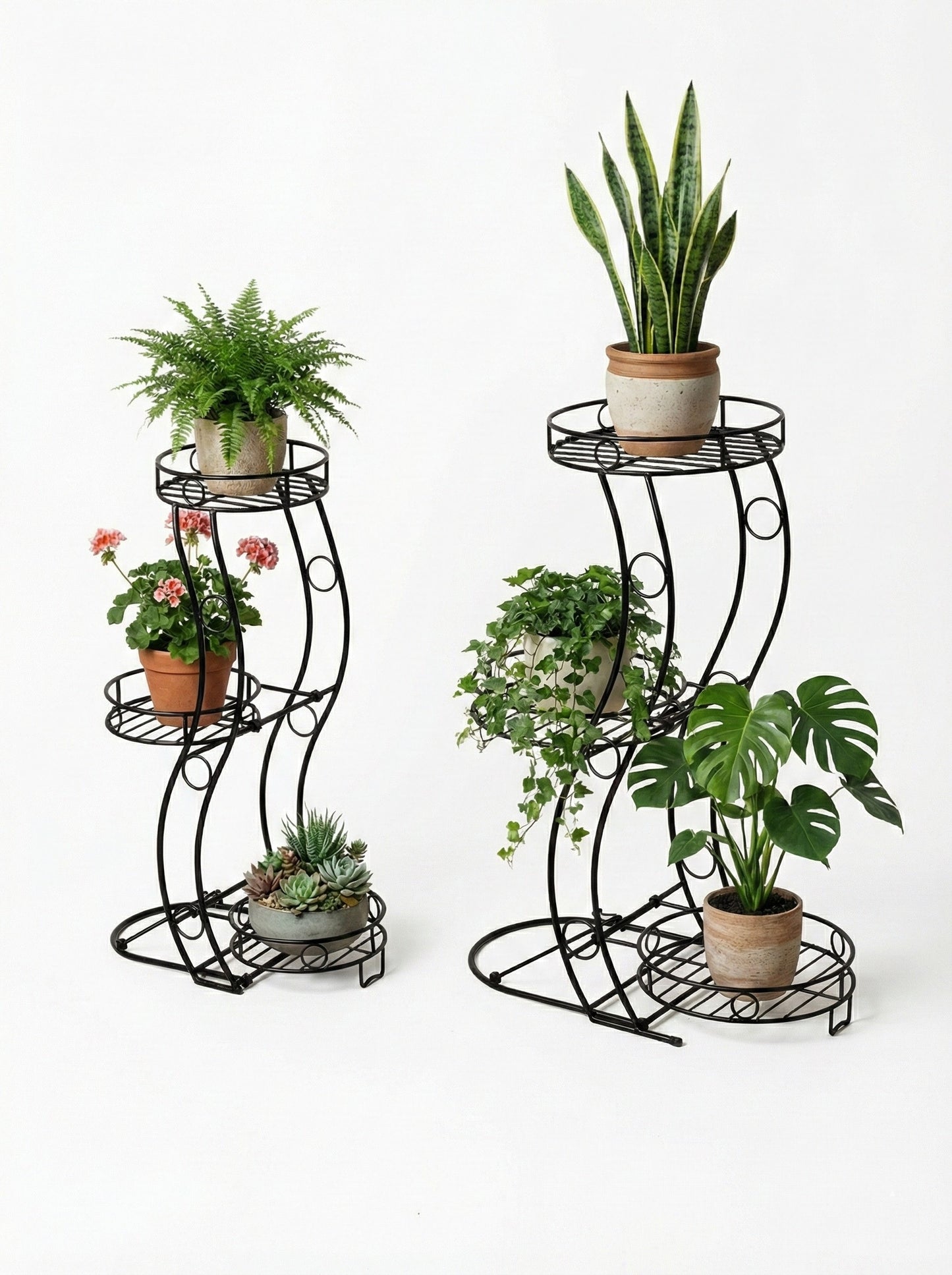 plant stand indoor small Cocoyard Three Flower Pots Collapsible Plant Stands, No Assembly Tools Required, Set of 2 (Large+Small)