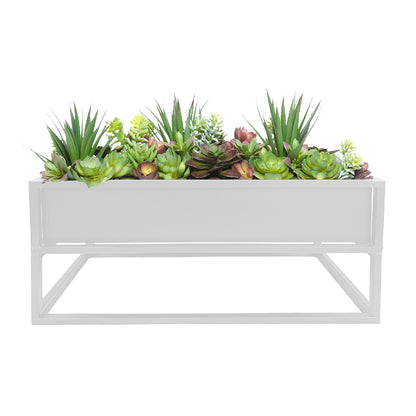 Modern Metal Planter Box, Low, Off-White