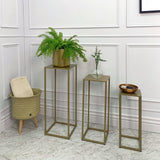 Three Nesting Metal Plant Stands, Side End Table Set, Gold