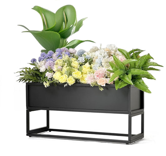 Cocoyard Modern Metal Planter Box, Black Indoor out Outdoor Plant Stand, Short