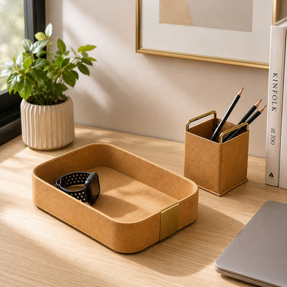 3-Piece PU Leather Valet Tray Set – Rectangular Square Catchall Organizer