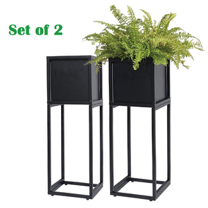 23.6” Industrial Style Metal Planter Box, Set of 2, Black