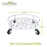 16-Inch Heavy Duty Metal Plant Caddy, White. Hold up to 550 LBS