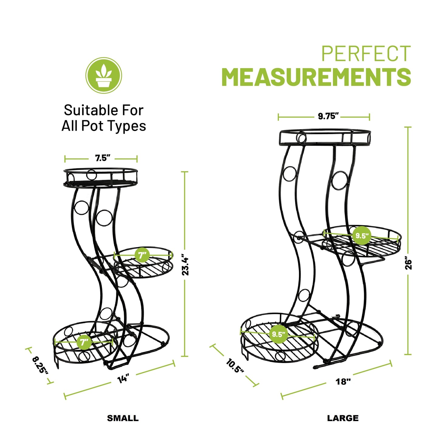 No-Assembly Space-Saving Metal Plant Stand, Indoor & Outdoor Plant Holder, Small